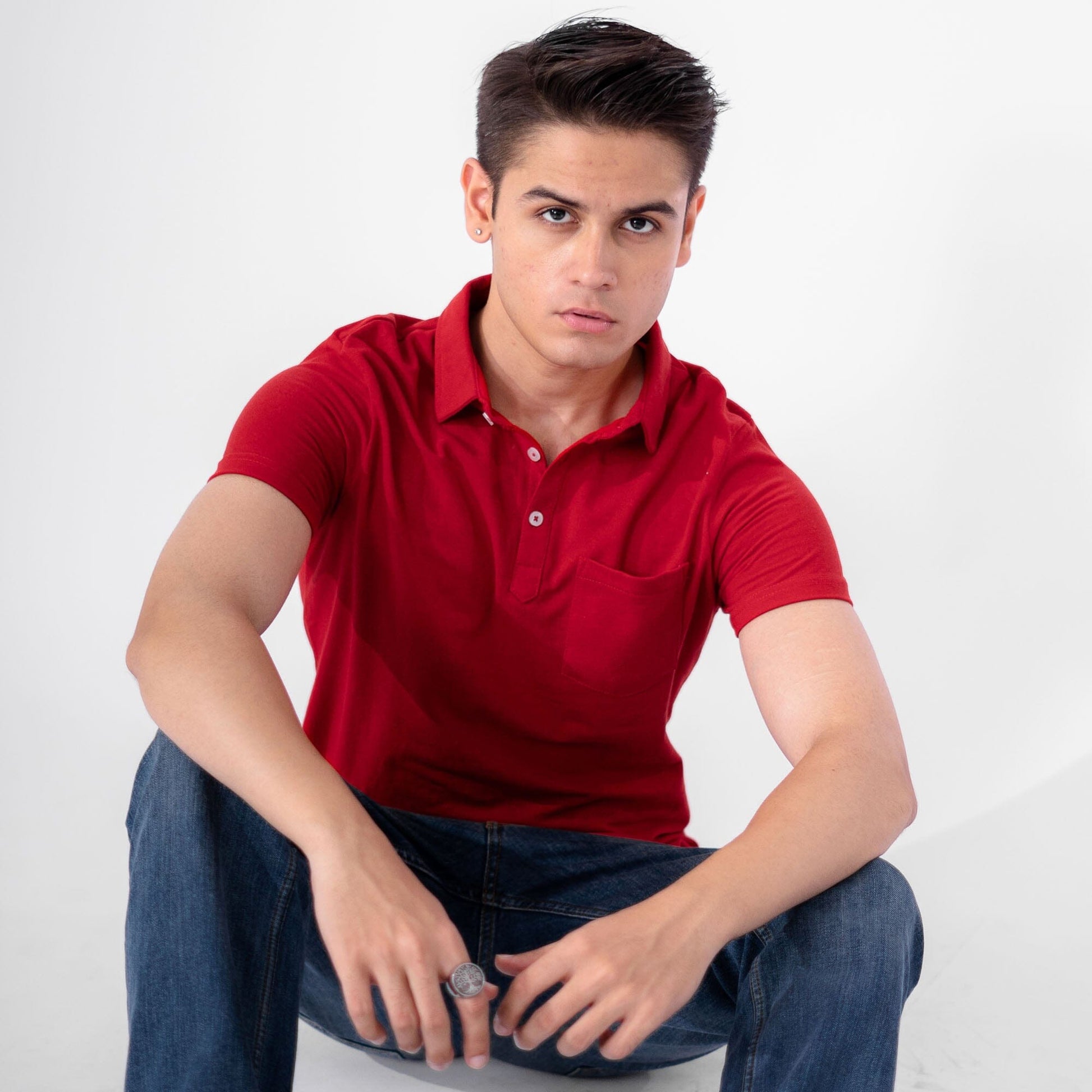 Polo Republica Men's Essentials Tailored Collar Pocket Polo Shirt Red