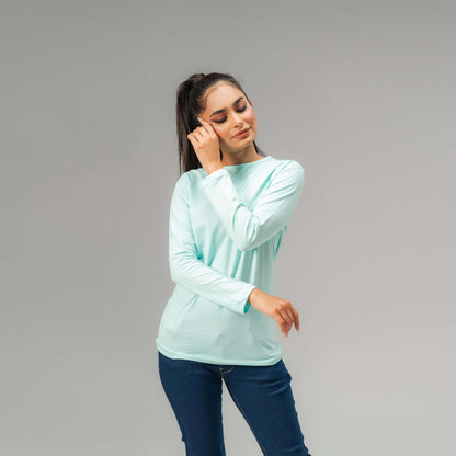 Max 21 Women's Solid Long Sleeve Tee Shirt Women's Tee Shirt SZK Turquoise S 