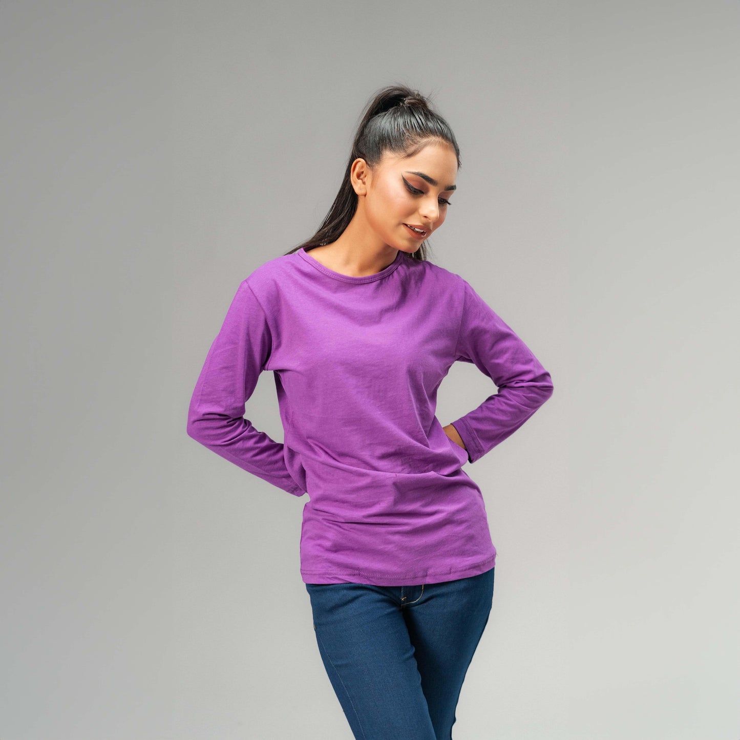 Max 21 Women's Solid Long Sleeve Tee Shirt Women's Tee Shirt SZK Purple S 
