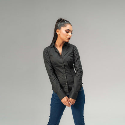 HM Women’s Elbag Long Sleeves Casual Shirt Women's Casual Shirt CWE Black XS/32 
