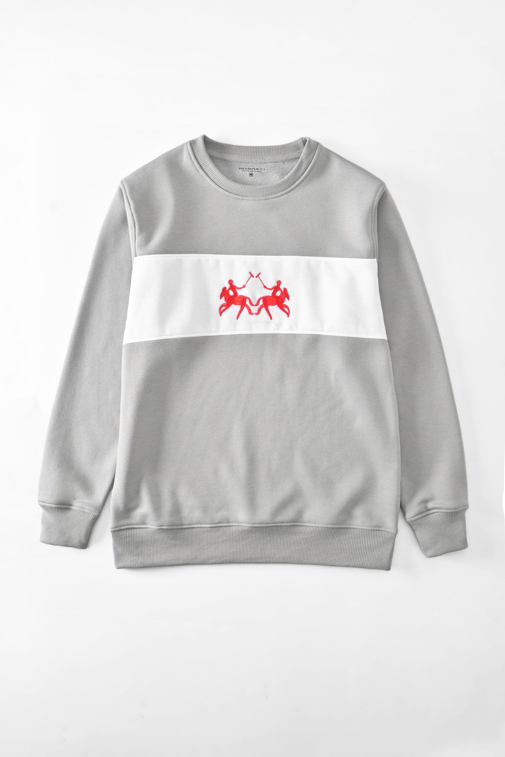 Polo Republica Men's Panel Design Double Horse Embroidered Fleece Sweat Shirt Men's Sweat Shirt Polo Republica 