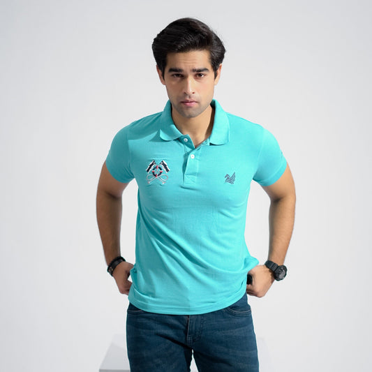 Polo Republica Men's Pegasus & Double Flags Embroidered Short Sleeve Polo Shirt Men's Polo Shirt Polo Republica Aqua Blue S 