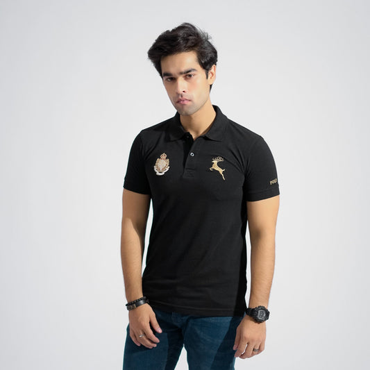 Polo Republica Men's Polo Crest & Deer Embroidered Short Sleeve Polo Shirt Men's Polo Shirt Polo Republica Black S 