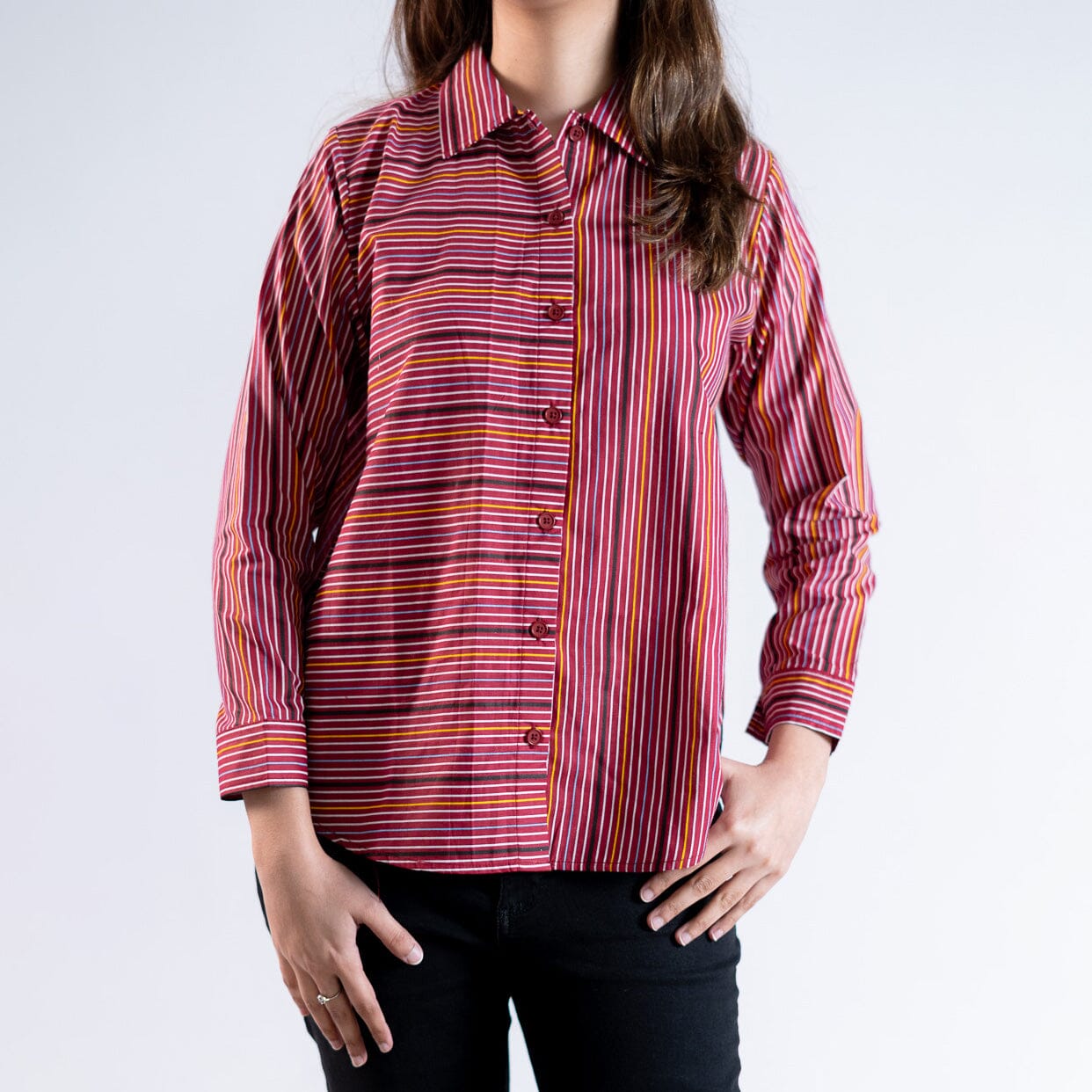 East West Women's Narrow Lining Style Casual Shirt Women's Casual Shirt East West Red & White XS 