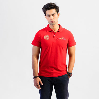 Polo Republica Men's Dual Pony & Crest Embroidered Short Sleeve Polo Shirt Men's Polo Shirt Polo Republica Red S 