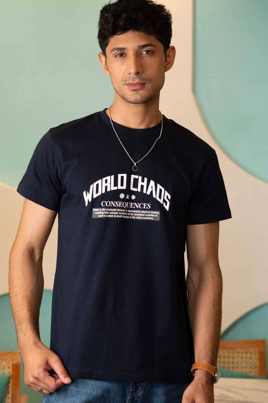 Polo Republica Men's World Chaos Printed Crew Neck Tee Shirt