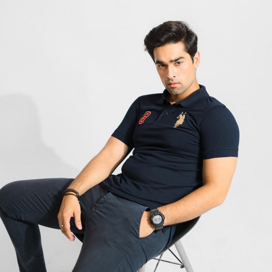 Polo Republica Men's Twin Pony & 8 Embroidered Short Sleeve Polo Shirt Men's Polo Shirt Polo Republica Navy S 