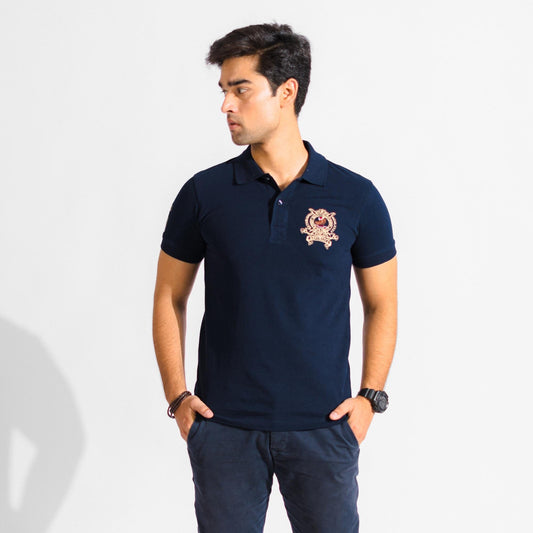 Polo Republica Men's Pony Crest & 5 Embroidered Short Sleeve Polo Shirt Men's Polo Shirt Polo Republica Navy S 
