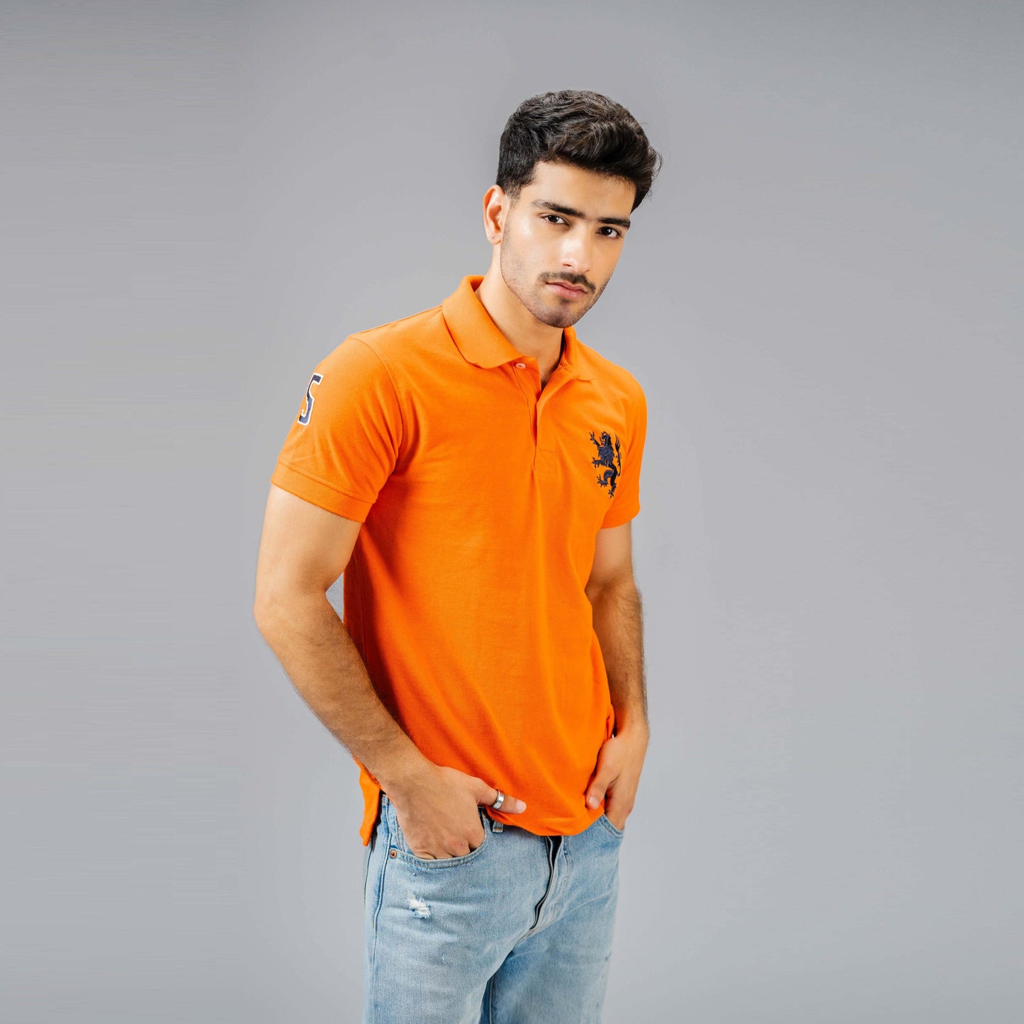 Polo Republica Men's Lion Polo & 5 Embroidered Short Sleeve Polo Shirt Men's Polo Shirt Polo Republica Orange S 