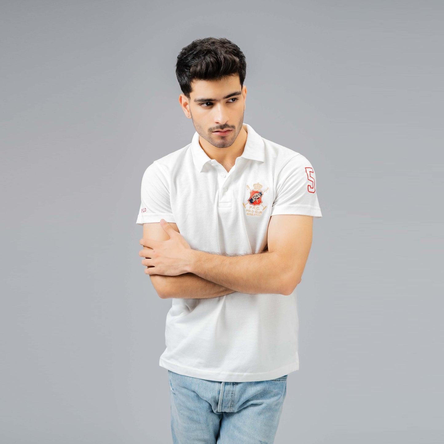 Polo Republica Men's Polo Crest & 5 Embroidered Short Sleeve Polo Shirt Men's Polo Shirt Polo Republica White S 