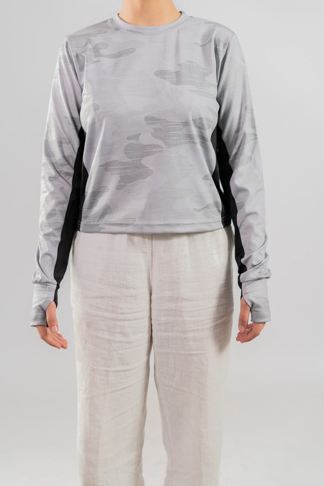 Polo Athletica Women's Contrast Panel Long Sleeve Activewear Crop Tee Shirt Women's Tee Shirt Polo Republica 