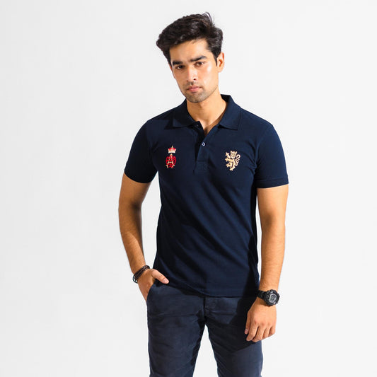 Polo Republica Men's Leo & Crown Crest Embroidered Short Sleeve Polo Shirt Men's Polo Shirt Polo Republica Navy S 