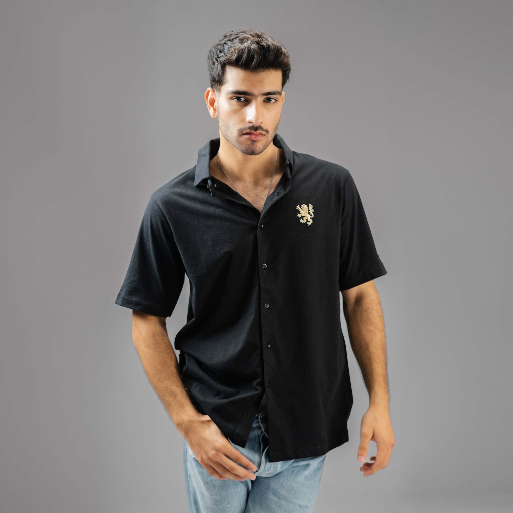 Polo Republica Men's Lion Embroidered Short Sleeves Casual Shirt Men's Casual Shirt Polo Republica Black S 