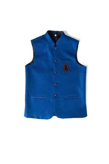 Blue Navy Boy's Textured Waistcoat