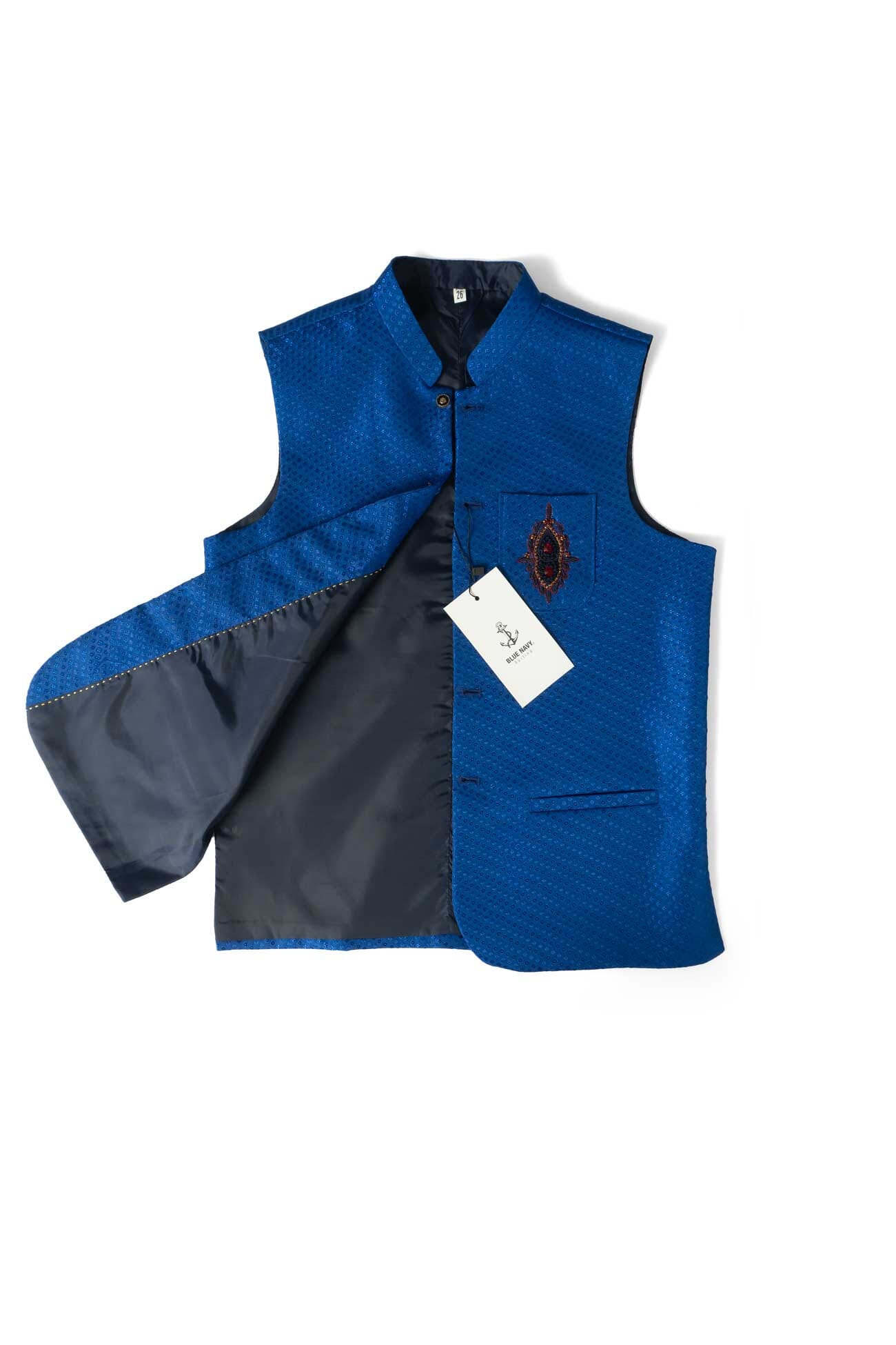 Blue Navy Boy's Textured Waistcoat