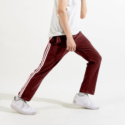 Polo Republica Essentials - Heavy Cotton Jersey Slim-Fit Lounge Pants with Sporty Side Stripes Men's Trousers Polo Republica Maroon S 