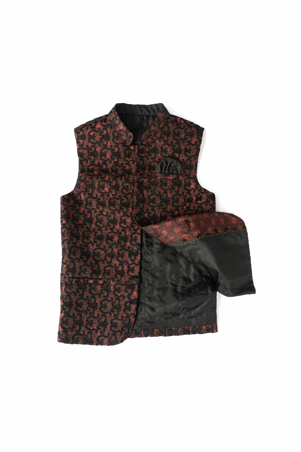 Blue Navy Boy's Floral Embroidered Waistcoat