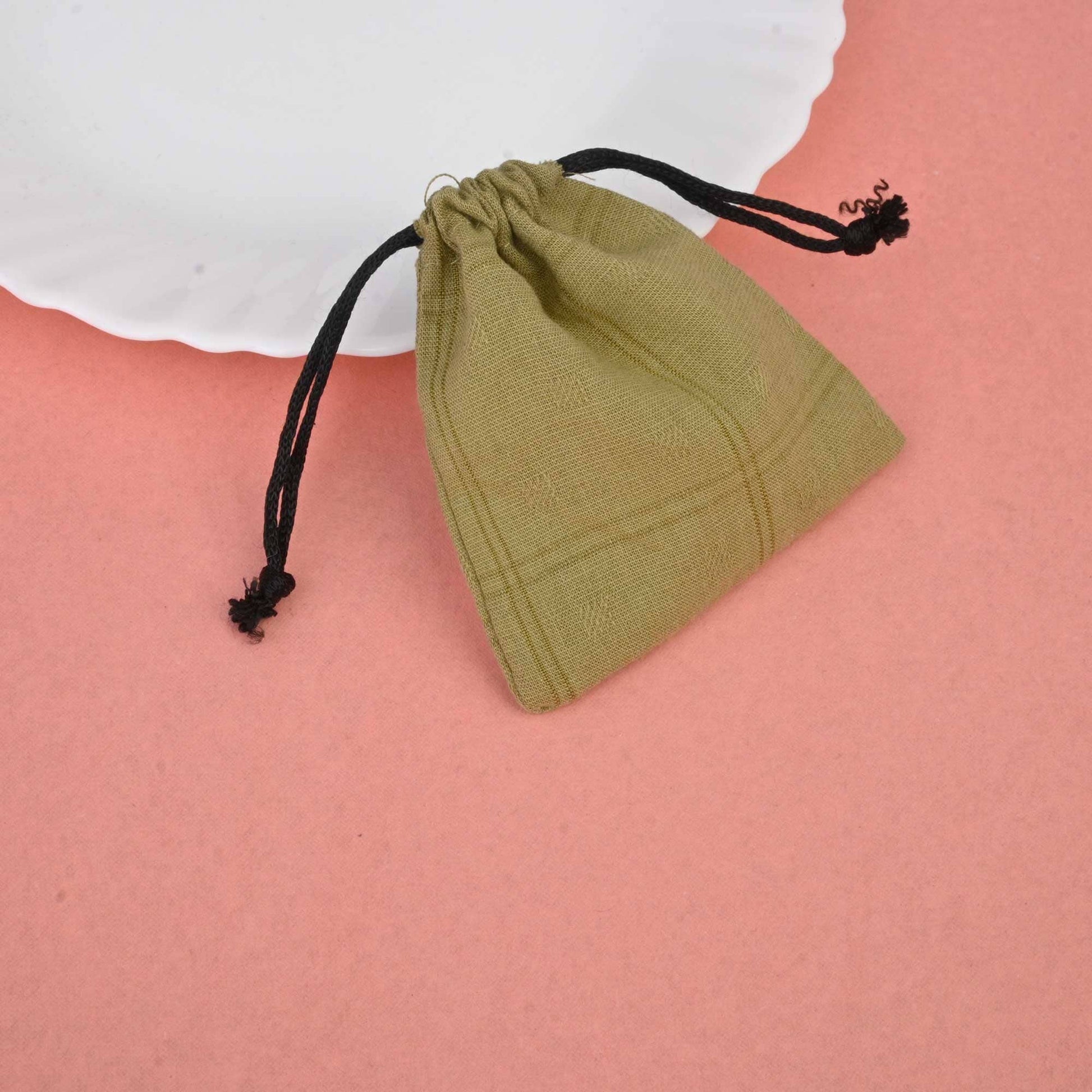Pack of Five Compact Eco-Friendly Drawstring Pouches. Made-with-waste Gift Bag Polo Republica Olive S-(H-3.5 x W-3) 