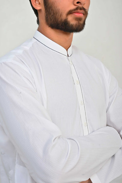 Hud Hud Men's Leeds Mandarin Collar Stitched Suit Kurta With Trouser