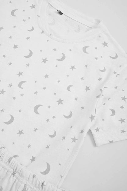 Kid's Classic Star & Moon Printed Tee Shirt & Shorts Set