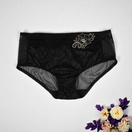 Faermi Women's Floral Embroidered Net Design Under Wear Women's Lingerie SAK Black S 