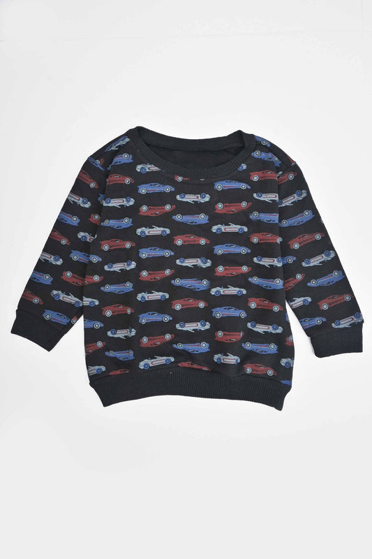 Trestles Kid's Cars Printed Long Sleeve Fleece Sweatshirt Boy's Sweat Shirt Minhas Garments Black 2 Years 
