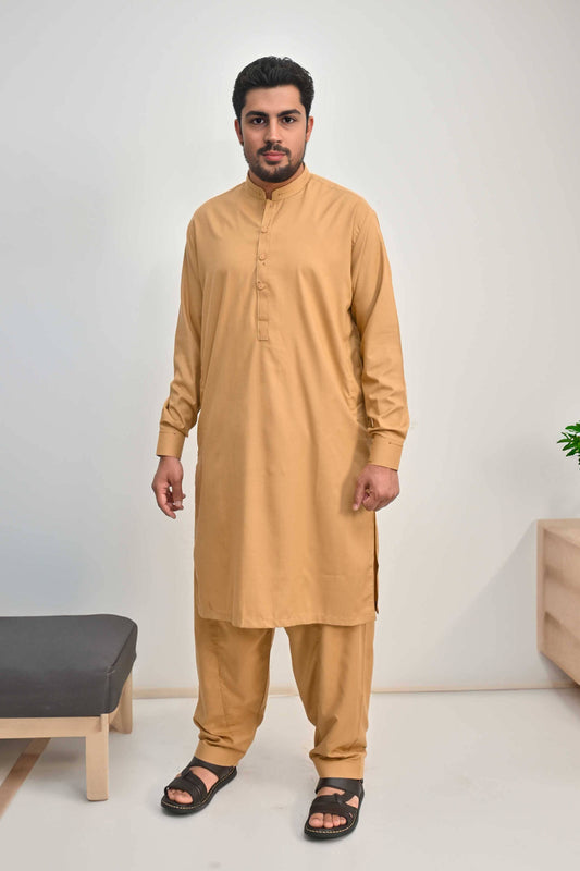 Hud Hud Men's Mandarin Collar Stitched Suit Shalwar Kameez Men's Suit MHJ 