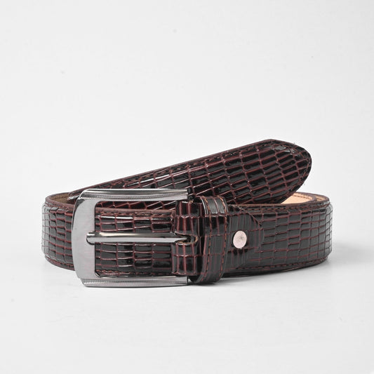 L&L Men's Crocodile Texture Design Leather Belt Men's Belt LNL Brown 30-32 