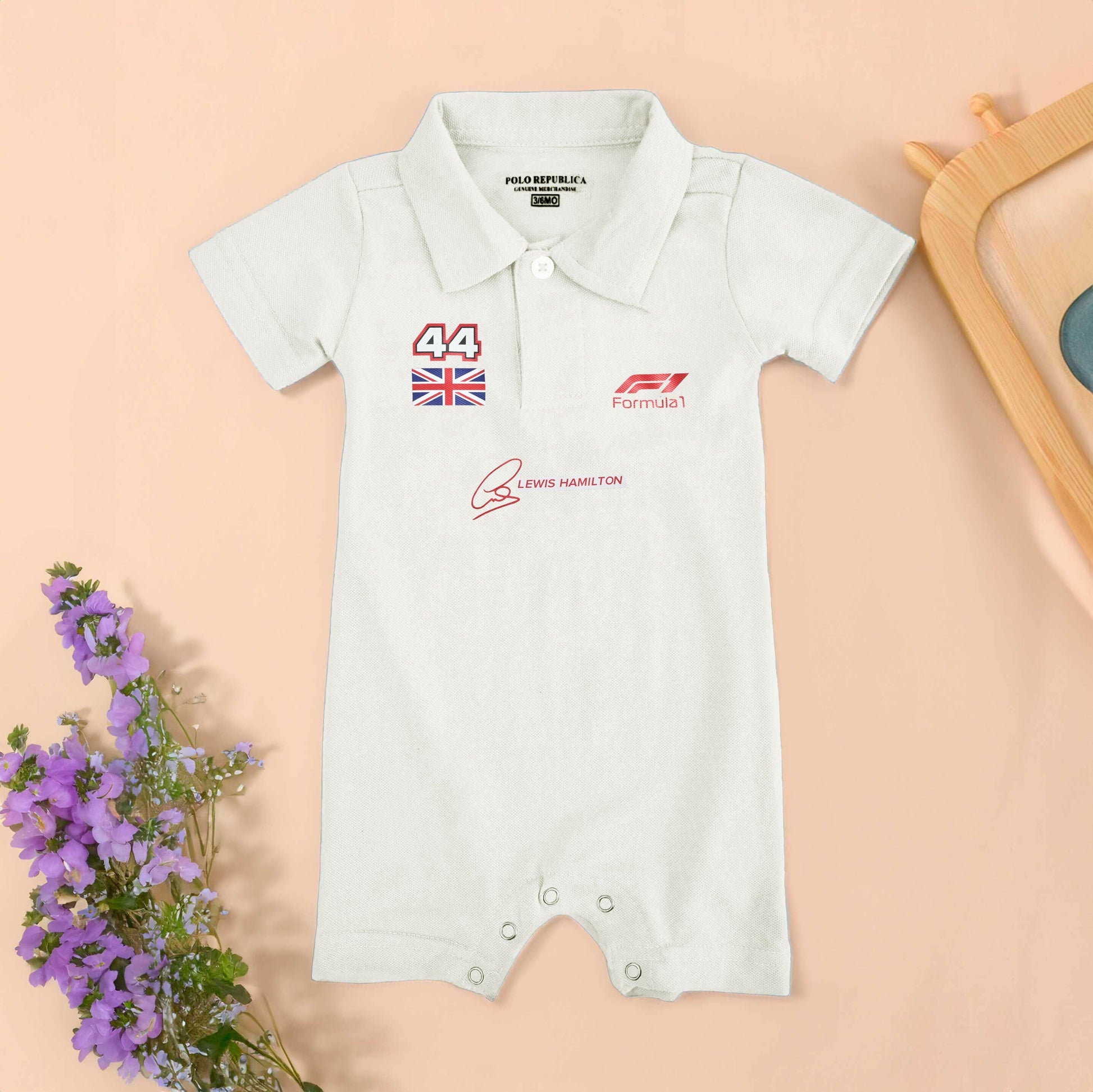 Polo Republica PakWheels Formula 1 Printed Baby Romper Romper Polo Republica Off White 0-3 Months 