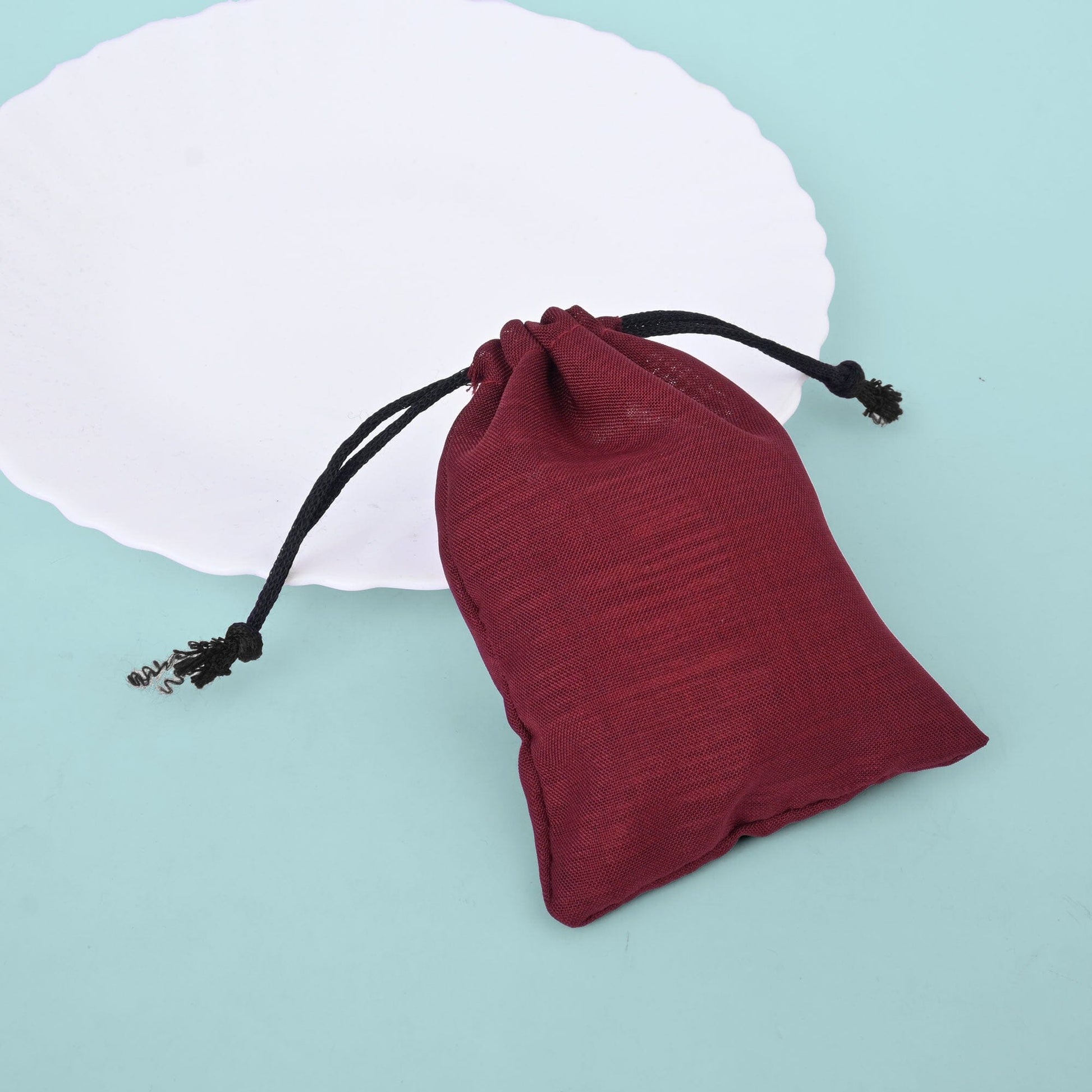Pack of Five Compact Eco-Friendly Drawstring Pouches. Made-with-waste Gift Bag Polo Republica Maroon S-(H-3.5 x W-3) 