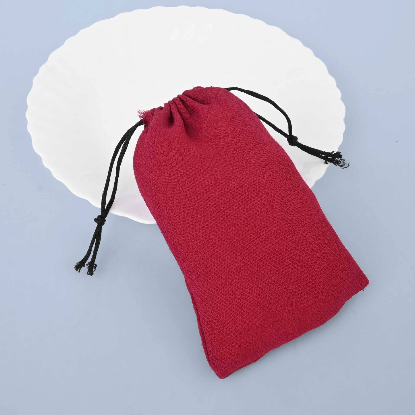 Pack of Five Compact Eco-Friendly Drawstring Pouches. Made-with-waste Gift Bag Polo Republica Burgundy S-(H-3.5 x W-3) 