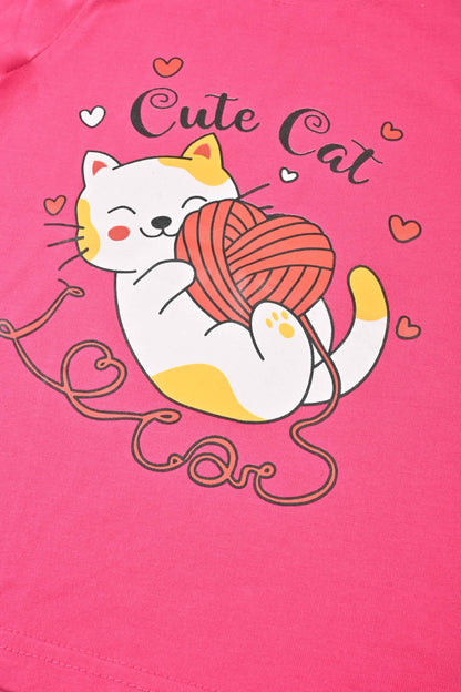 Minoti Kid's Cute Cat Printed Tee Shirt