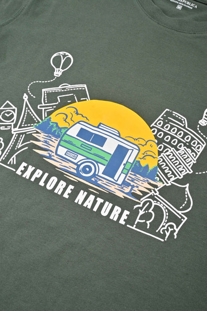 Polo Republica Men's Explore Nature Printed Crew Neck Tee Shirt