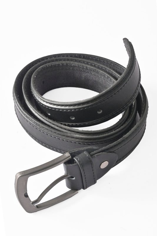 L&L Men's Stitched Style Leather With Silver Buckle Belt