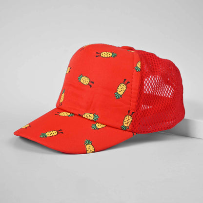 Kid's Pine Apple Printed Net Design Cap Headwear RAM Red 