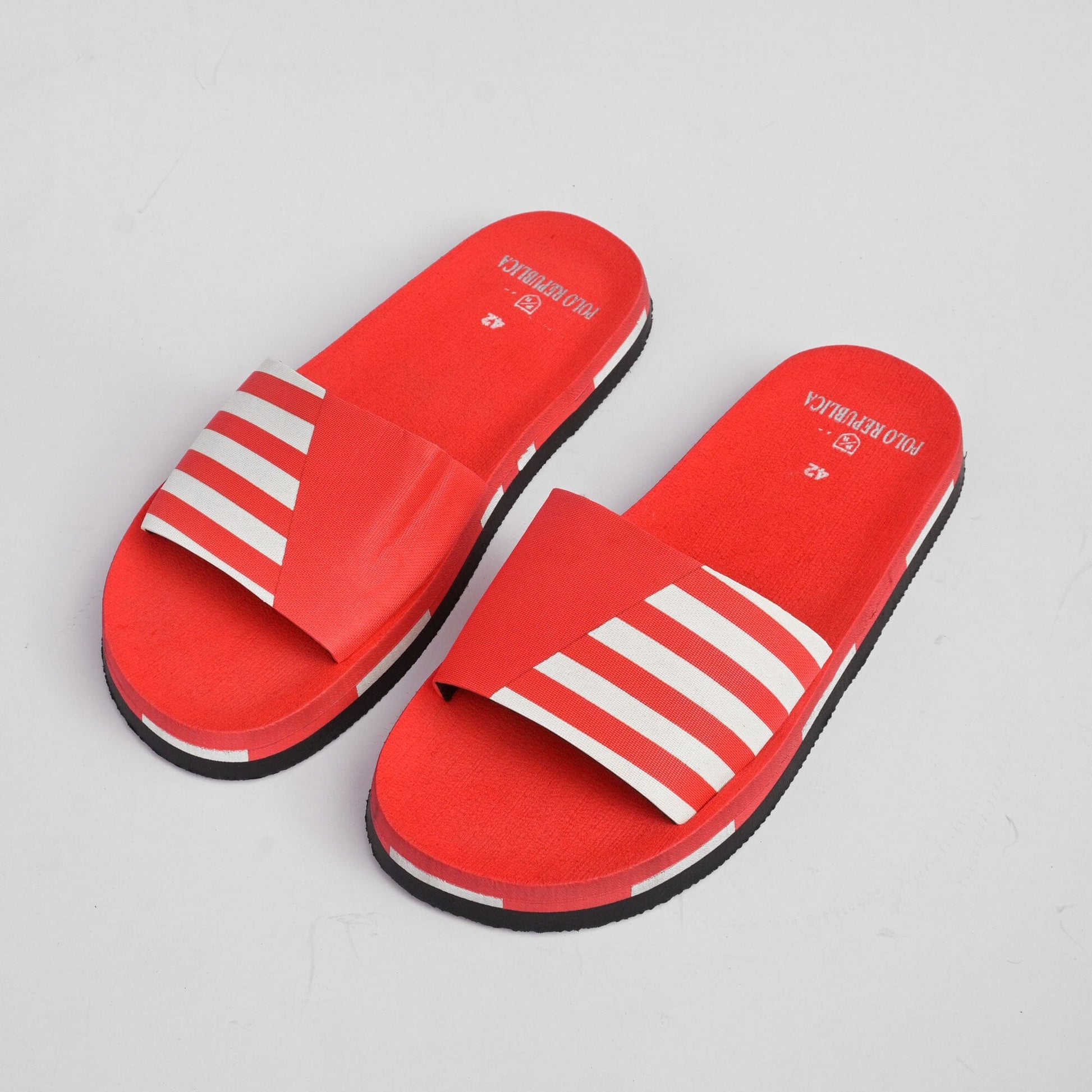 Polo Republica Men's Striped Design Soft Slides Men's Shoes Hamza Traders Red EUR 39 