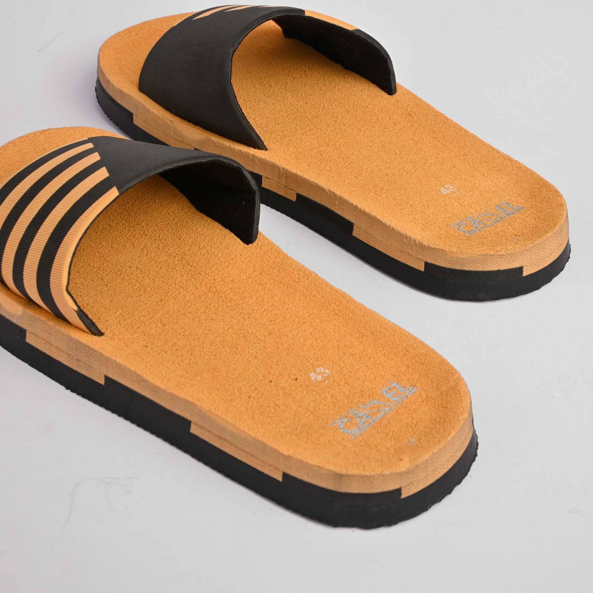 Black Camel Men's Striped Design Soft Slides Men's Shoes Hamza Traders 