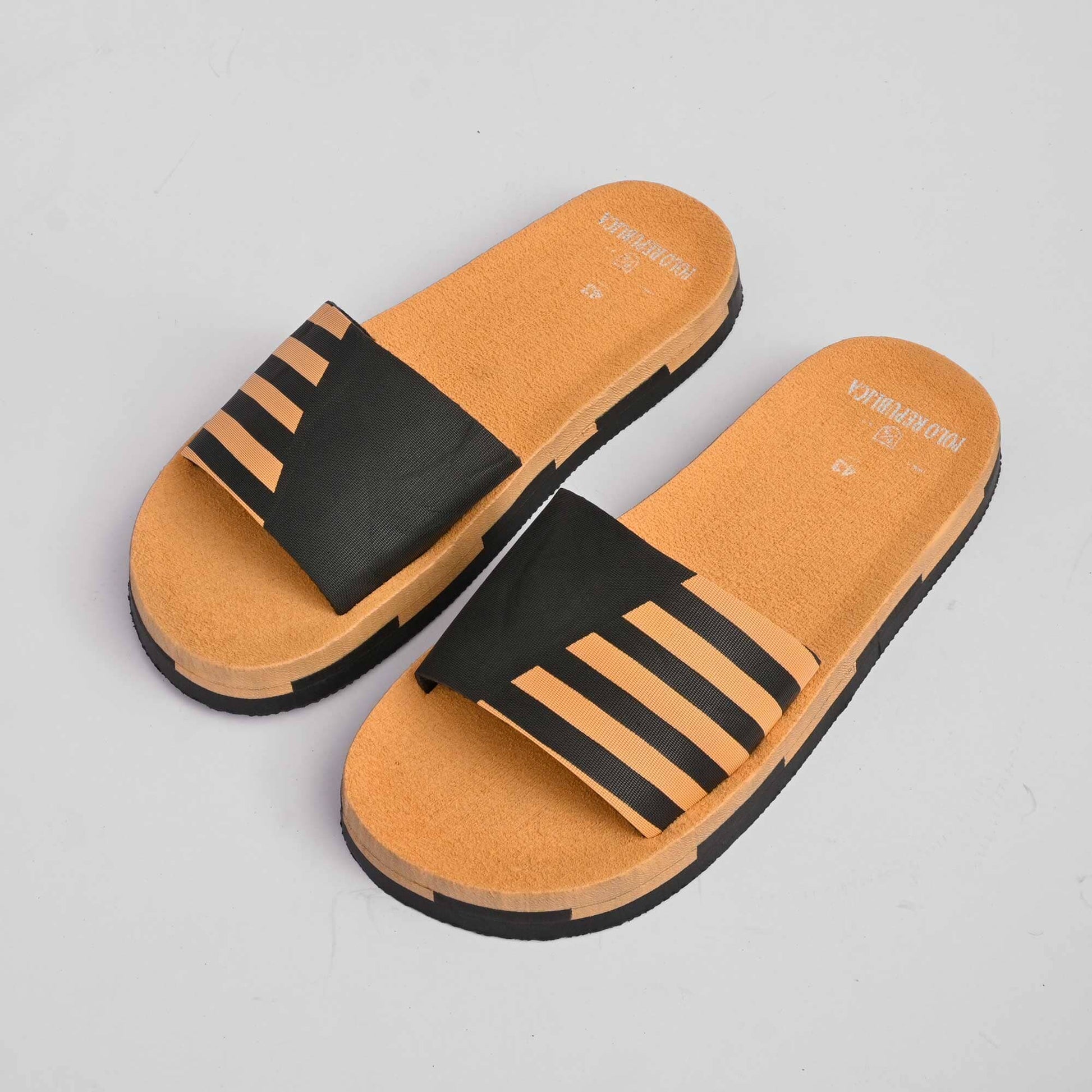 Polo Republica Men's Striped Design Soft Slides Men's Shoes Hamza Traders Mustard EUR 39 