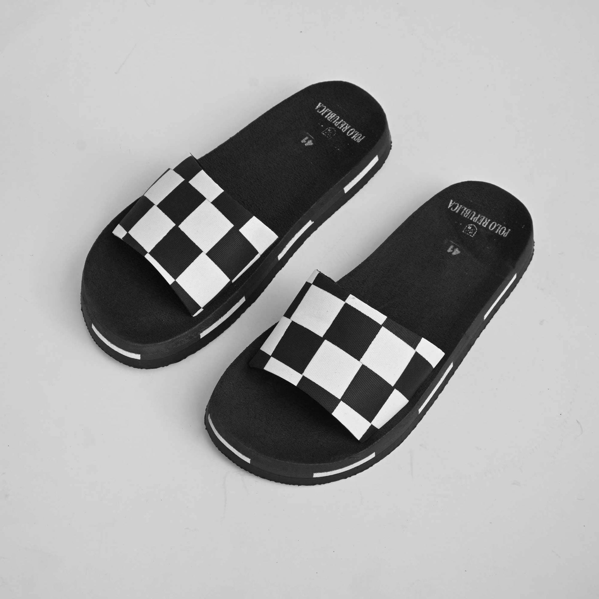 Polo Republica Men's Check Design Soft Slides Men's Shoes Hamza Traders Black & White EUR 39 