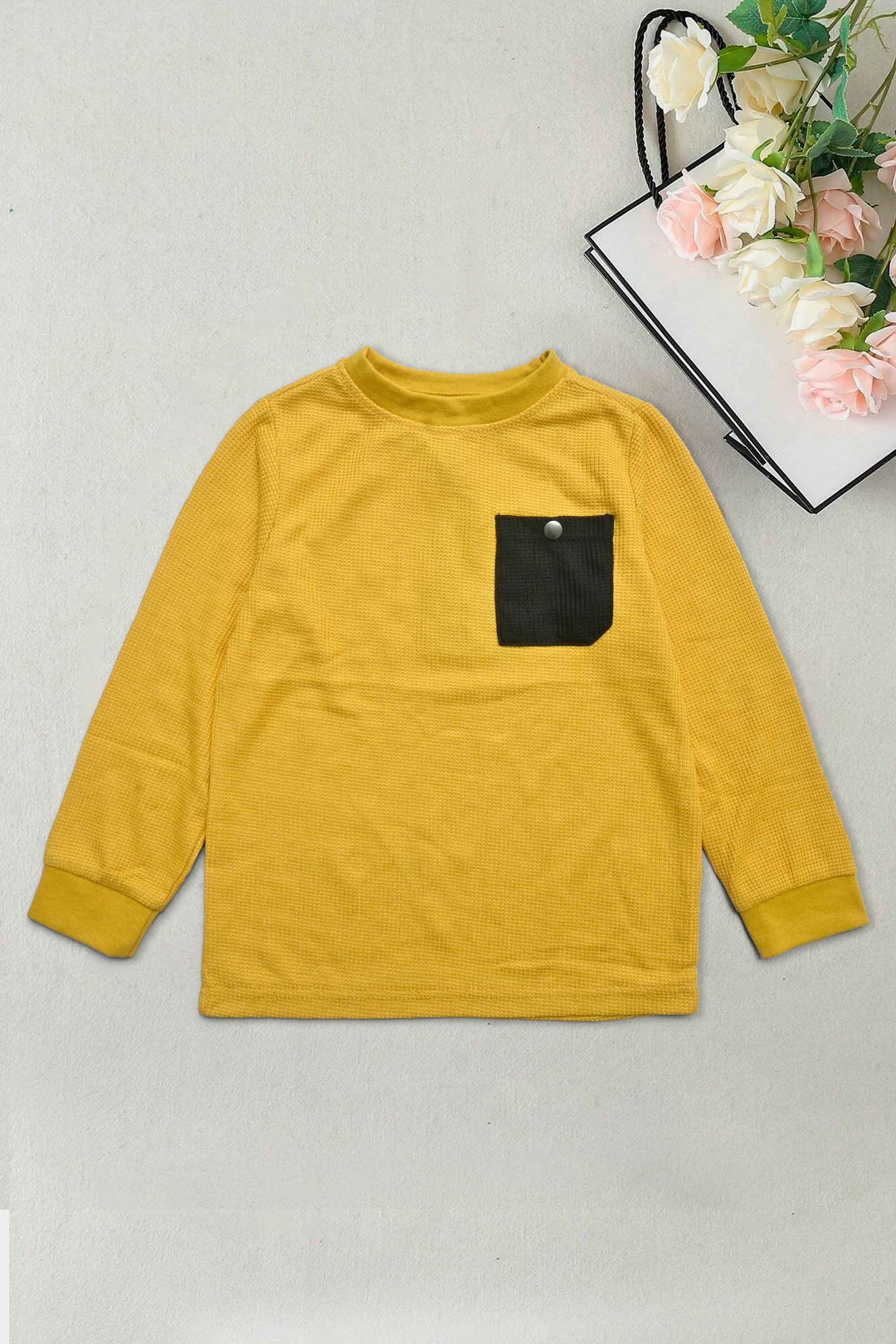 Kid's Contrast Pocket Style Long Sleeve Thermal Sweat Shirt