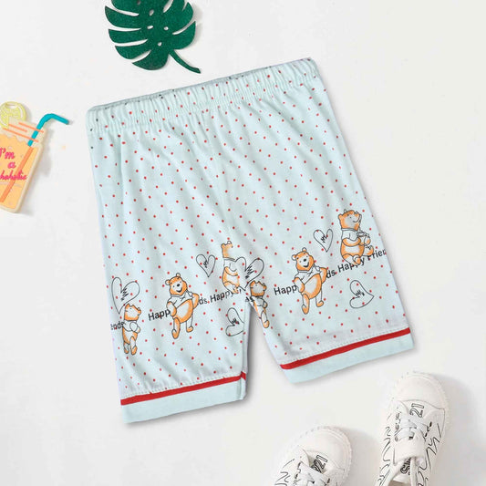 Kid's Polka Dots & Teddy Bear Printed Shorts Kid's Underwear SRL Light Turquoise L 