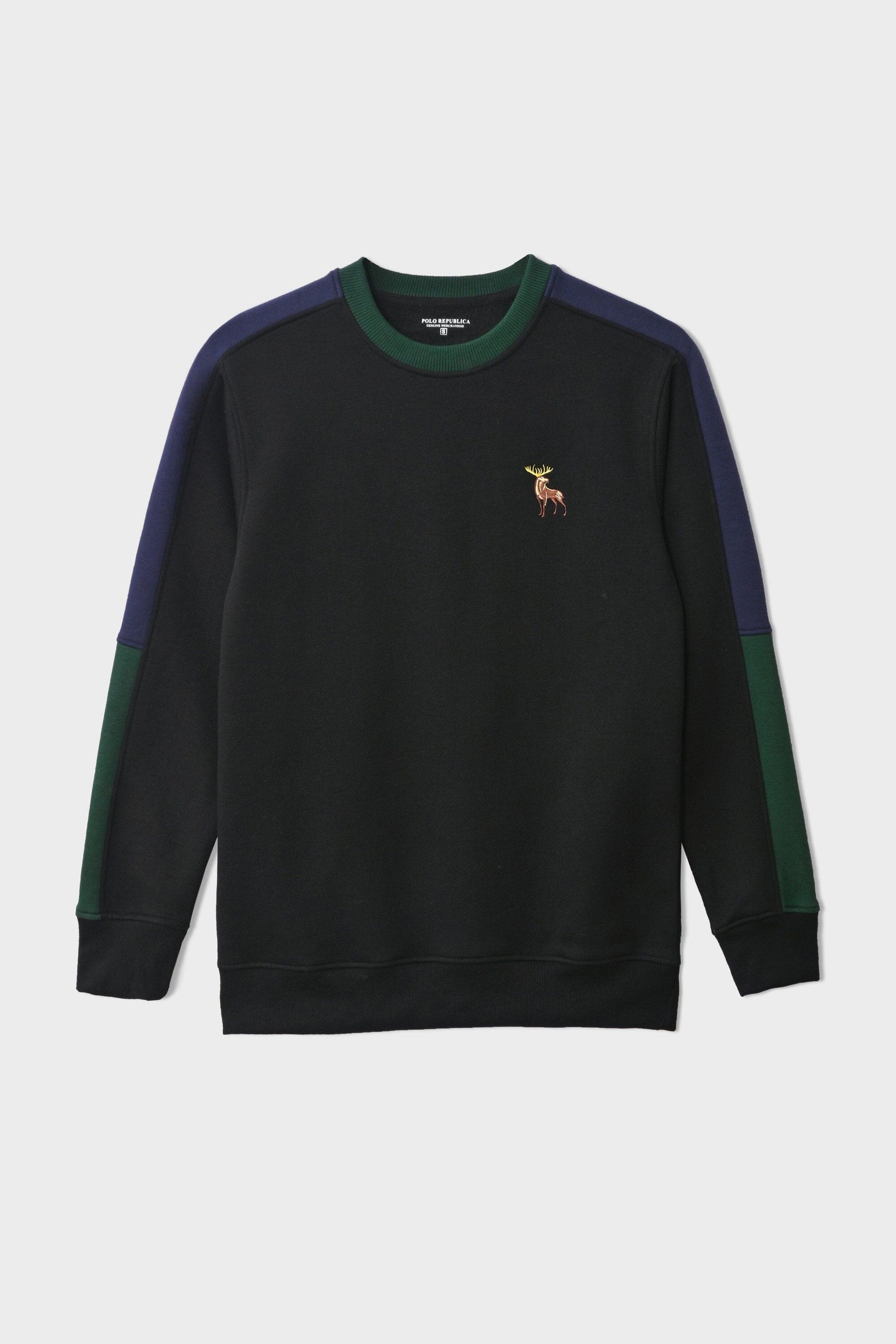 Polo Republica Men's Contrast Shoulder Moose Embroidered Fleece Sweat Shirt Men's Sweat Shirt Polo Republica 