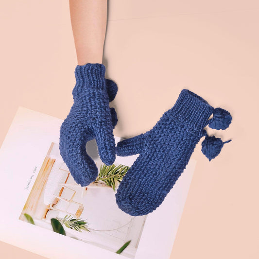 HM Premium Hand Knitted Mittens Gloves Gloves First Choice Navy Blue 