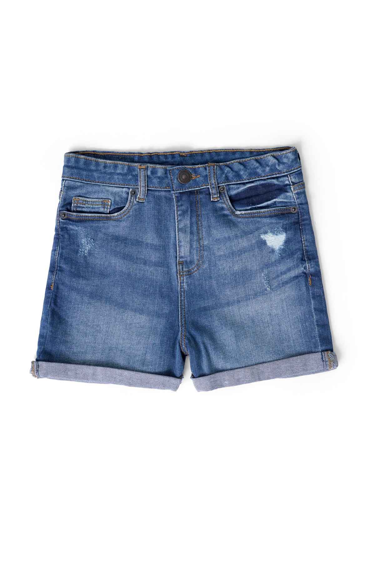 PO Girl's Folded Bottom Distressed Denim Shorts
