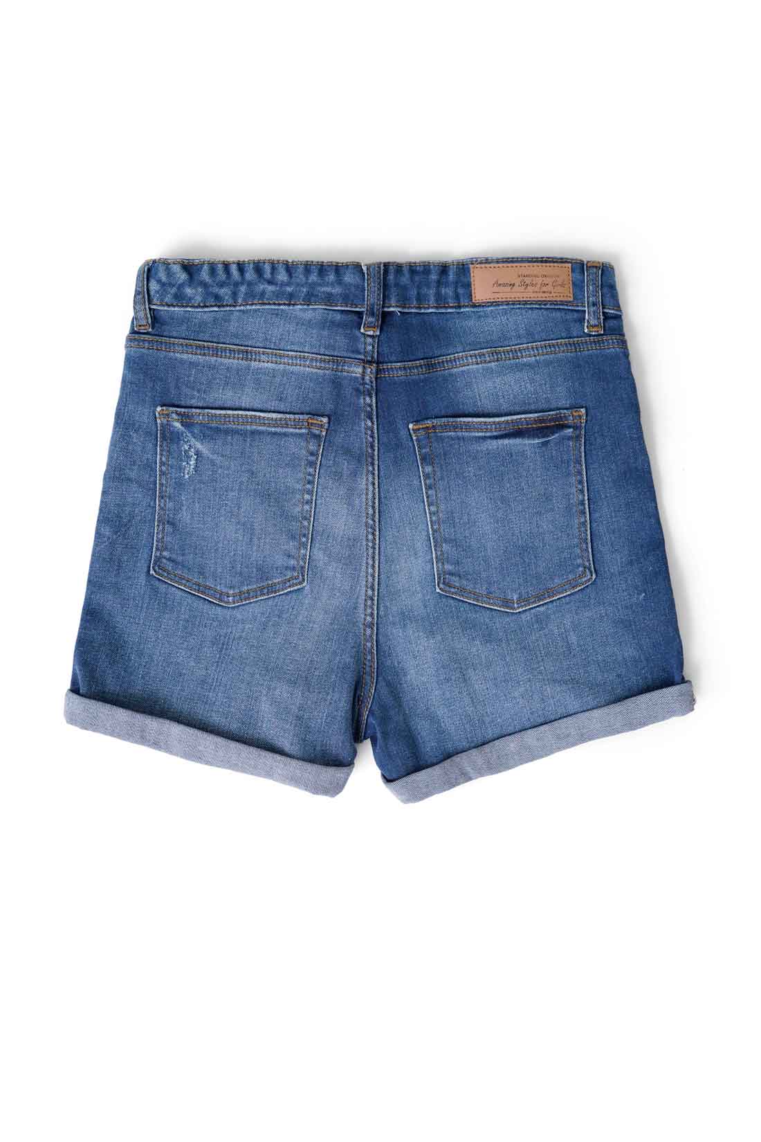 PO Girl's Folded Bottom Distressed Denim Shorts