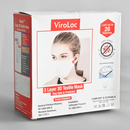 ViroLoc 3 Layer 3D Textile Mask - Pack Of 10 Face Mask HNM Enterprises ( Sale Basis ) White 