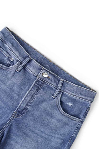 Women's High Rise Distressed Flared Denim