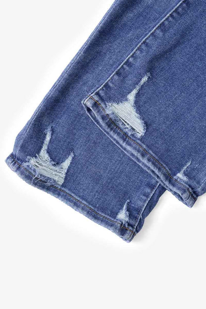Women's High Rise Distressed Flared Denim