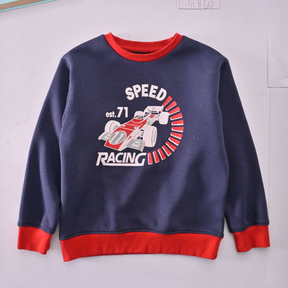 Archer & Finch Boy's Speed Racing Printed Fleece Sweat Shirt Boy's Sweat Shirt LFS Navy 3-4 Years 