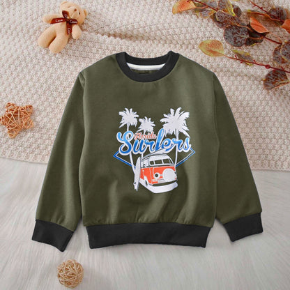 Archer & Finch Kid's Florida Surfers Printed Sweat Shirt kid's sweat shirt LFS Olive 3-4 Years 